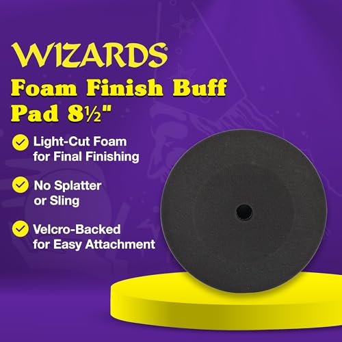 Wizards Foam Finish Buff Pad - Velcro Backed, Light Polish Foam Pad for Car Detailing - ‎No Splatter with Soft Clears Results for Auto Detailing Supplies - ‎8½" x 1¼" - Image 2