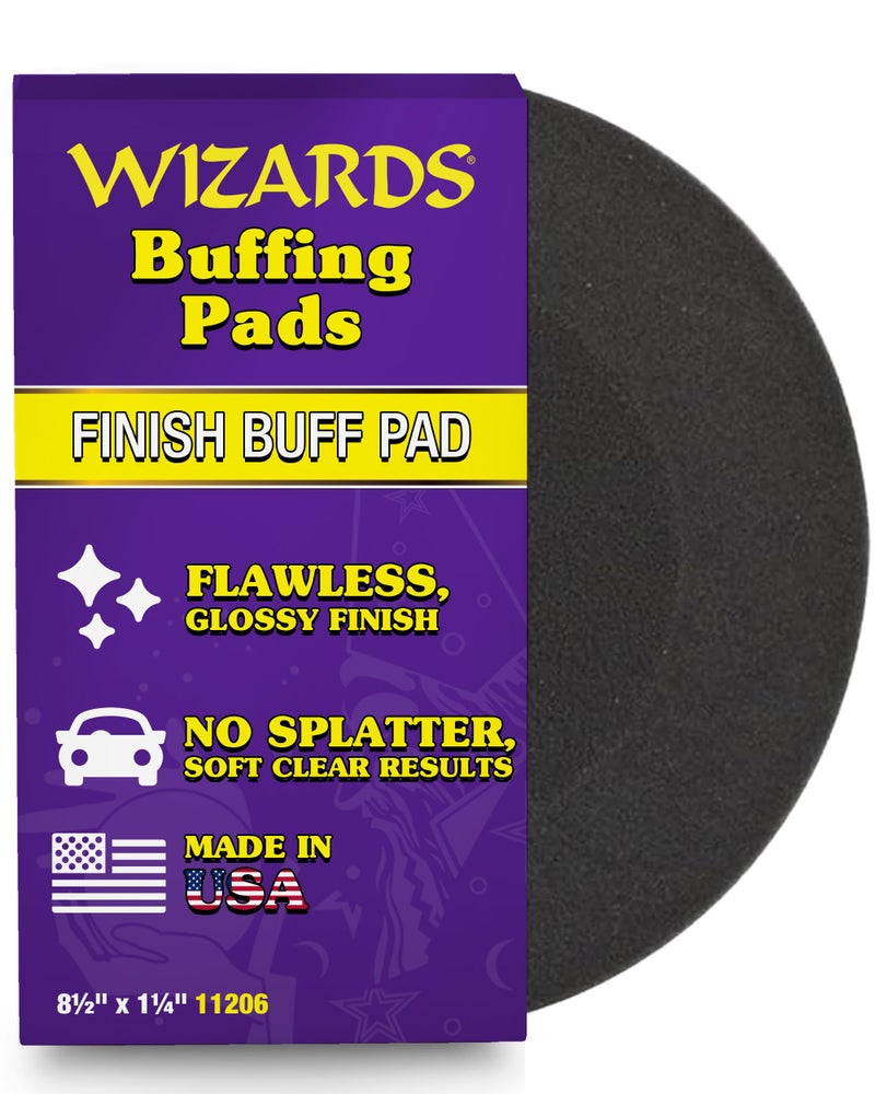 Wizards Foam Finish Buff Pad - Velcro Backed, Light Polish Foam Pad for Car Detailing - ‎No Splatter with Soft Clears Results for Auto Detailing Supplies - ‎8½" x 1¼" - Image 1