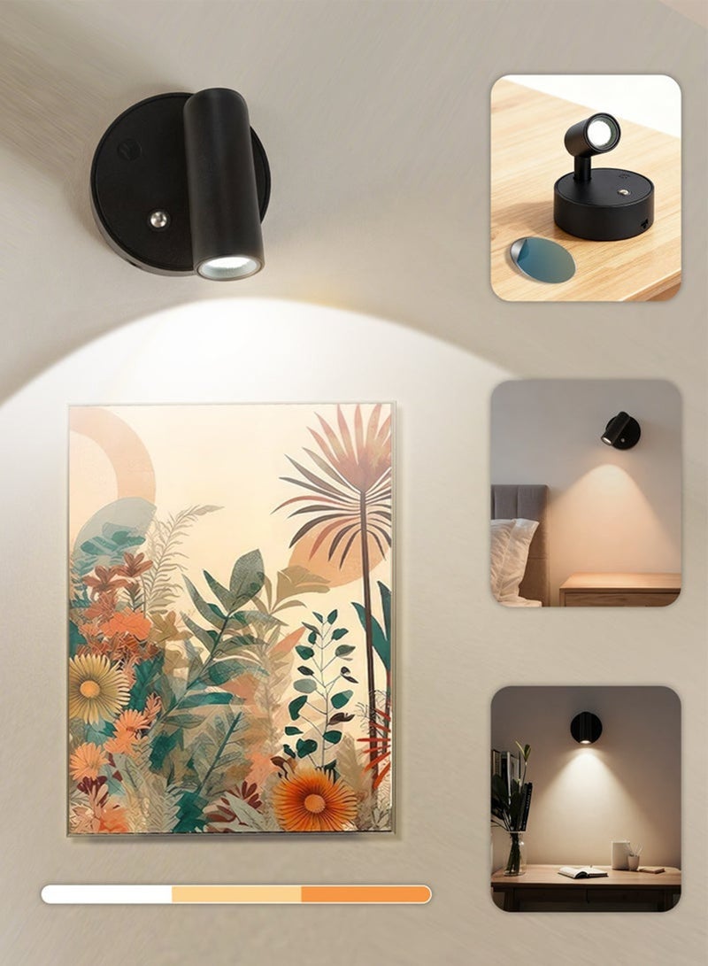 Adando Spot Lights Indoor with Remote: 2500mAh Rechargeable Battery Plant Spot Light Indoor, Wireless Uplighting with 3 Colors & Dimmable, LED Picture Light for Painting Artwork Accent (Black) - Image 4