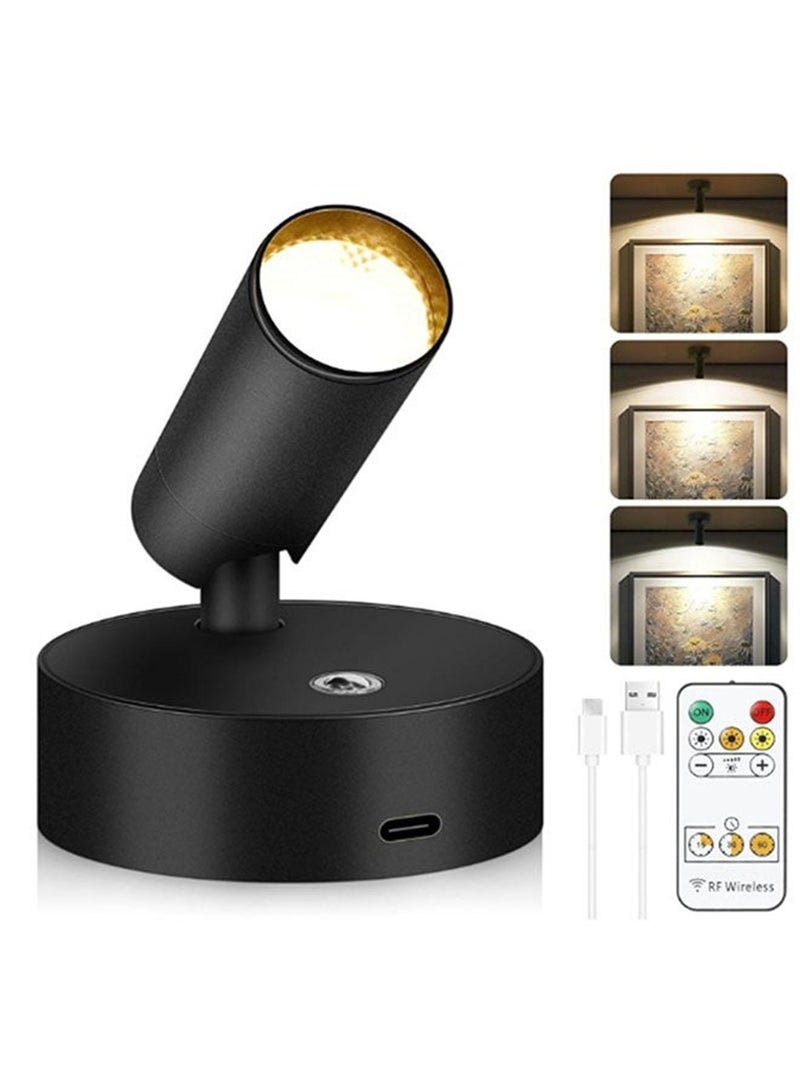 Adando Spot Lights Indoor with Remote: 2500mAh Rechargeable Battery Plant Spot Light Indoor, Wireless Uplighting with 3 Colors & Dimmable, LED Picture Light for Painting Artwork Accent (Black) - Image 1