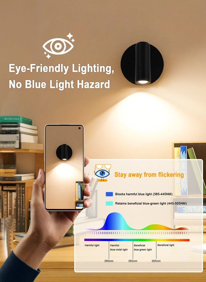 Adando Spot Lights Indoor with Remote: 2500mAh Rechargeable Battery Plant Spot Light Indoor, Wireless Uplighting with 3 Colors & Dimmable, LED Picture Light for Painting Artwork Accent (Black) - Image 5