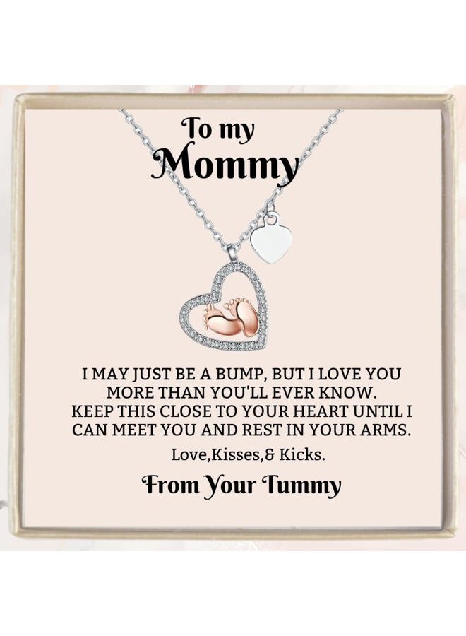 IPINK Gift for New Mom, Baby Feet Heart Necklace Baby Gift Set, To My Mommy, Necklaces For Women, Gifts for Mom, Baby Shower Gifts, Mommy to be Gifts, Pregnancy Gifts for First Time Moms, Stainless - Image 1