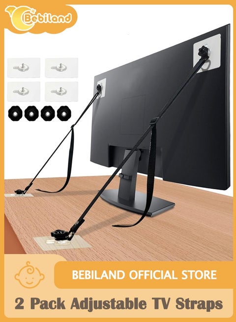 2 Pack Adjustable TV Safety Straps, No-Drill Adhesive Anti-Tip Furniture Anchors for Baby Proofing, Flat Screens Fix to Wall,Cabinet,Stand Or Desk, Earthquake Straps