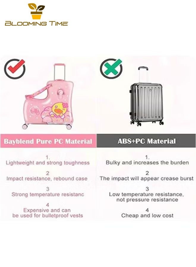 BLOOMING TIME Mount Trolley Case Children's Luggage Riding Little Yellow Duck Suitcase Comes With Retractable Handle And Pedal, Pink - Image 3