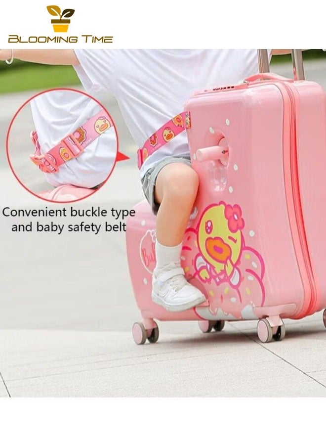 BLOOMING TIME Mount Trolley Case Children's Luggage Riding Little Yellow Duck Suitcase Comes With Retractable Handle And Pedal, Pink - Image 4