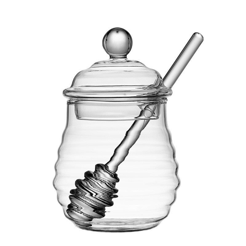 Household Transparent Glass Honey Jar With Lid Glass Stirring Stick Honey Bottle Creative Jam Glass Transparent Jar - Image 3