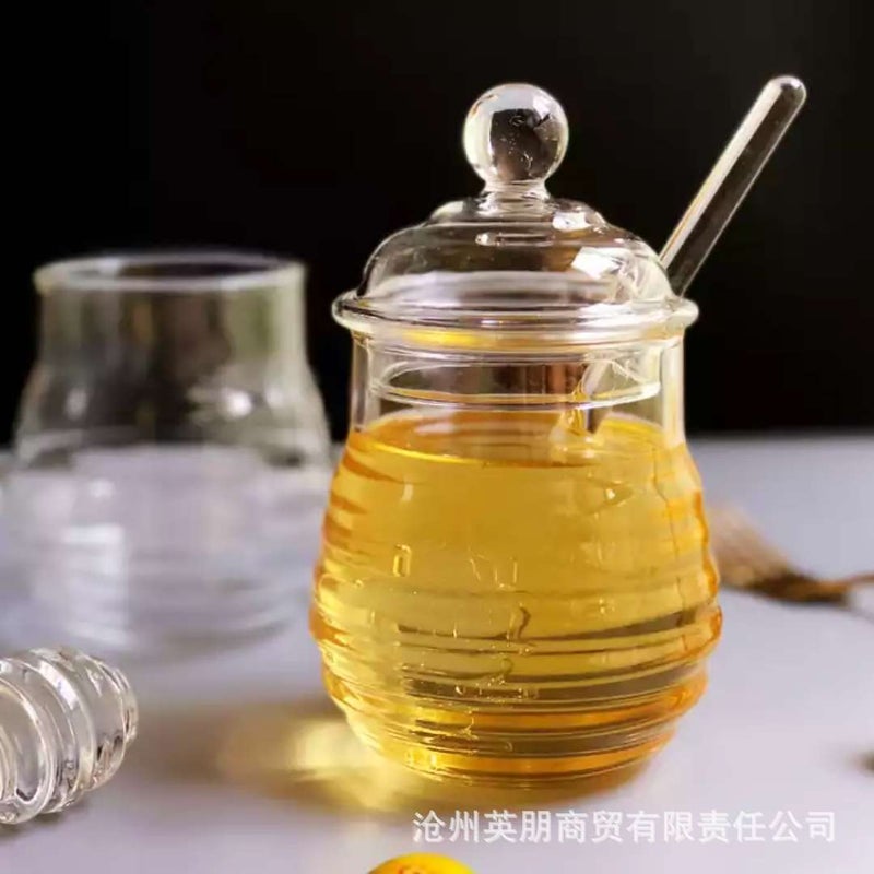 Household Transparent Glass Honey Jar With Lid Glass Stirring Stick Honey Bottle Creative Jam Glass Transparent Jar - Image 2