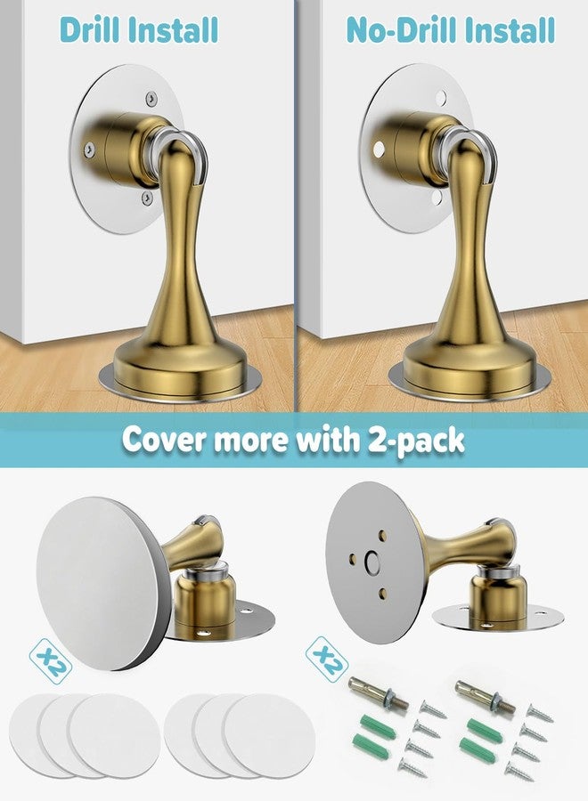 HELEMAN Door Stoppers Magnetic Door Stop - 2 Pack Heavy Duty Stainless Steel Door Holder to Keep Door Open, No-Drill Strong Adhesive & Screws, Wall & Floor Mounting Door Stoppers for Bottom of Door,Gold - Image 4