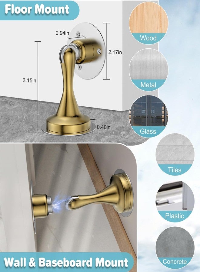 HELEMAN Door Stoppers Magnetic Door Stop - 2 Pack Heavy Duty Stainless Steel Door Holder to Keep Door Open, No-Drill Strong Adhesive & Screws, Wall & Floor Mounting Door Stoppers for Bottom of Door,Gold - Image 3