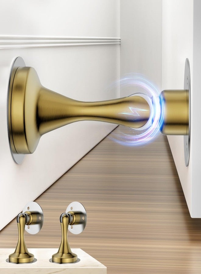 HELEMAN Door Stoppers Magnetic Door Stop - 2 Pack Heavy Duty Stainless Steel Door Holder to Keep Door Open, No-Drill Strong Adhesive & Screws, Wall & Floor Mounting Door Stoppers for Bottom of Door,Gold - Image 1