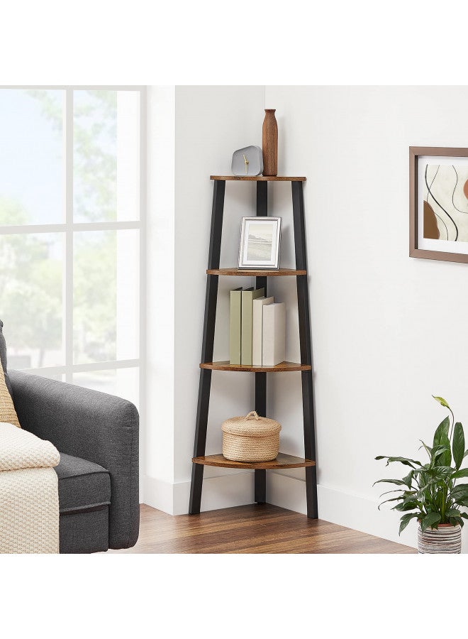 VASAGLE VASAGLE Corner Shelf Stand, 4-Tier Corner Bookshelf, Industrial Ladder Plant Stand Display Shelf for Living Room, Office, Kitchen, Rustic Brown and Black ULLS34X - Image 3