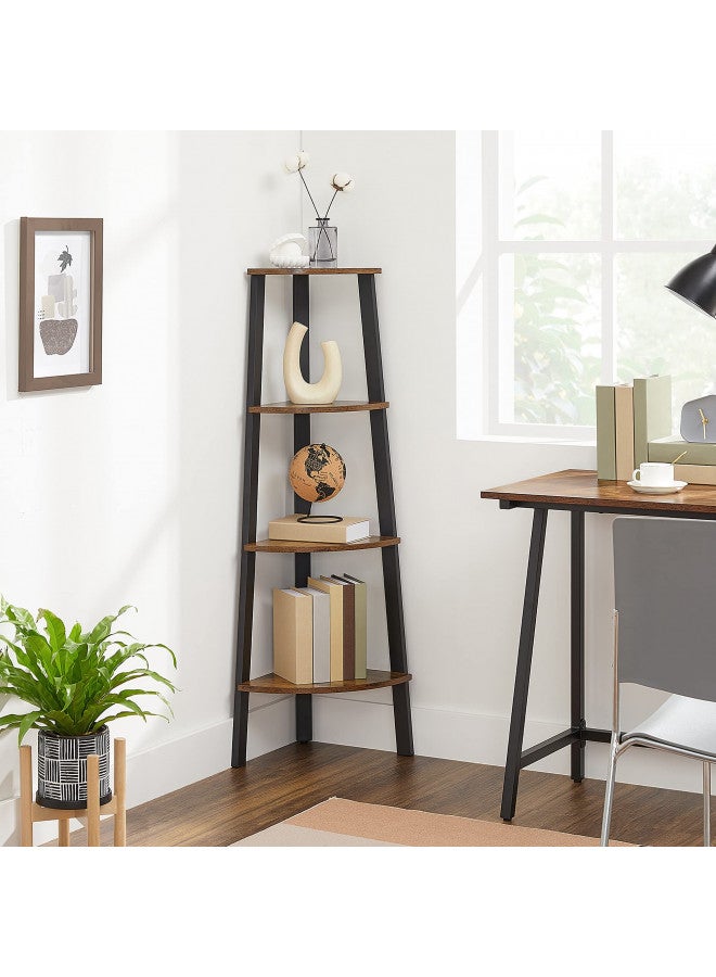 VASAGLE VASAGLE Corner Shelf Stand, 4-Tier Corner Bookshelf, Industrial Ladder Plant Stand Display Shelf for Living Room, Office, Kitchen, Rustic Brown and Black ULLS34X - Image 2