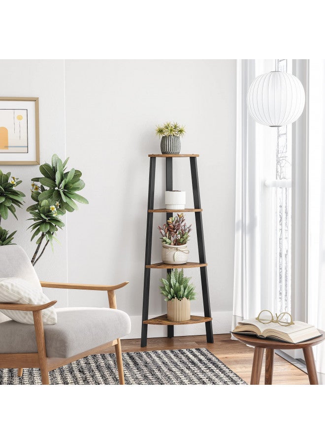 VASAGLE VASAGLE Corner Shelf Stand, 4-Tier Corner Bookshelf, Industrial Ladder Plant Stand Display Shelf for Living Room, Office, Kitchen, Rustic Brown and Black ULLS34X - Image 4