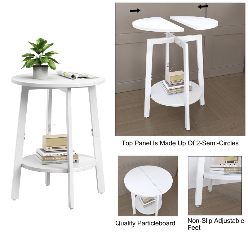 sthmec Side Table, Small Round End Table with Storage Shelf for Small Space, 2-Tier Bedside Table Sofa Couch Table, Round Accent Table Nighstands for Living Room, Bedroom,White - Image 4