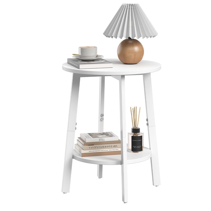 sthmec Side Table, Small Round End Table with Storage Shelf for Small Space, 2-Tier Bedside Table Sofa Couch Table, Round Accent Table Nighstands for Living Room, Bedroom,White - Image 1