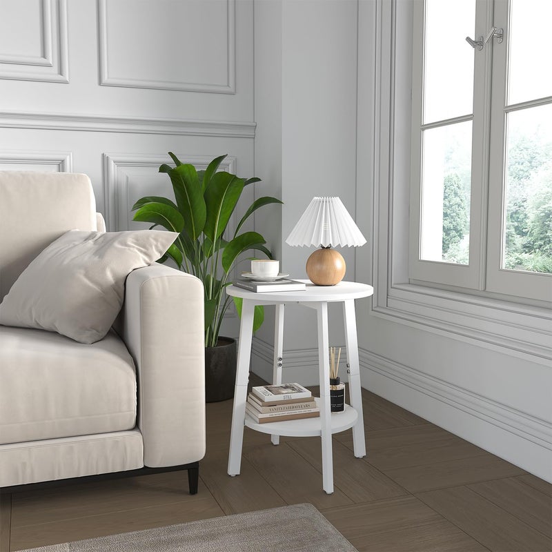sthmec Side Table, Small Round End Table with Storage Shelf for Small Space, 2-Tier Bedside Table Sofa Couch Table, Round Accent Table Nighstands for Living Room, Bedroom,White - Image 3