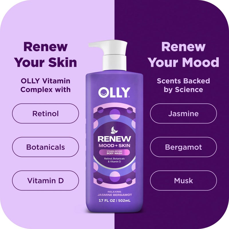 OLLY Renew Body Wash with Vitamin D, Retinol & Botanicals â€“ Nourishing Cleanser for Skin Barrier Repair, Deep Hydration, Jasmine Bergamot Scent, 17oz - Image 3