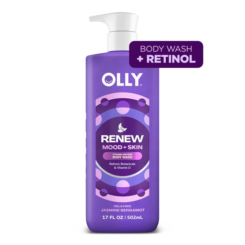 OLLY Renew Body Wash with Vitamin D, Retinol & Botanicals â€“ Nourishing Cleanser for Skin Barrier Repair, Deep Hydration, Jasmine Bergamot Scent, 17oz - Image 1