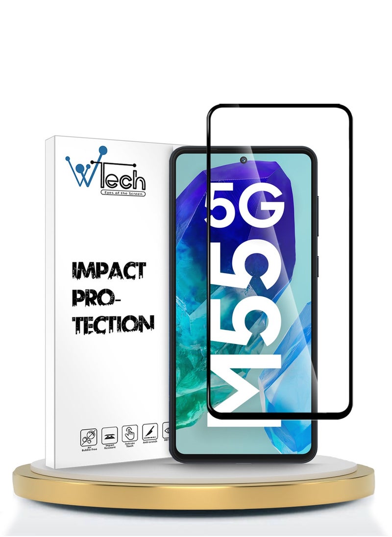 دبليو تيك واقي شاشة من الزجاج المقوى بغطاء كامل من سلسلة Samsung Galaxy M55 5G 2024 Premium E2E - شفاف/أسود  - Image 1