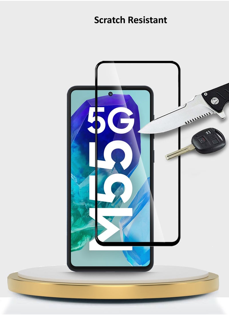 دبليو تيك واقي شاشة من الزجاج المقوى بغطاء كامل من سلسلة Samsung Galaxy M55 5G 2024 Premium E2E - شفاف/أسود  - Image 3