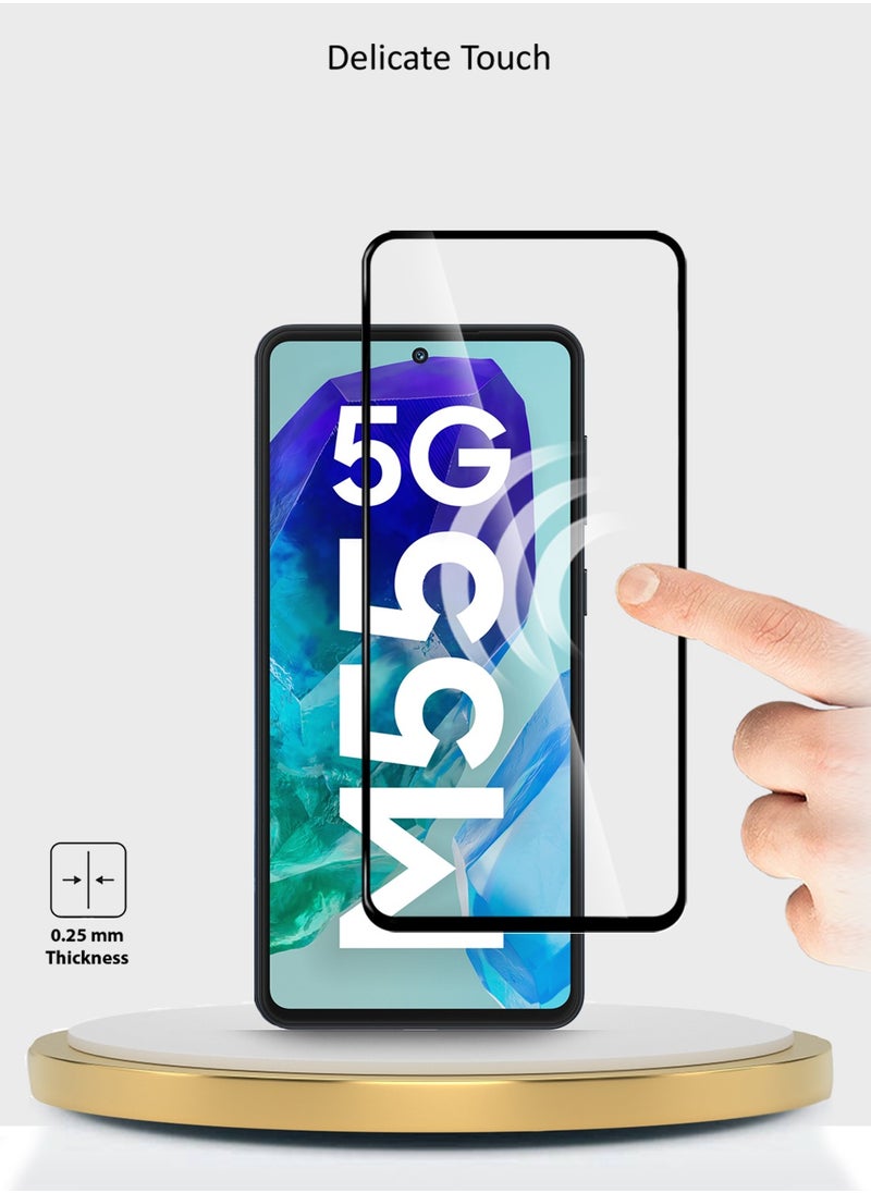 دبليو تيك واقي شاشة من الزجاج المقوى بغطاء كامل من سلسلة Samsung Galaxy M55 5G 2024 Premium E2E - شفاف/أسود  - Image 5