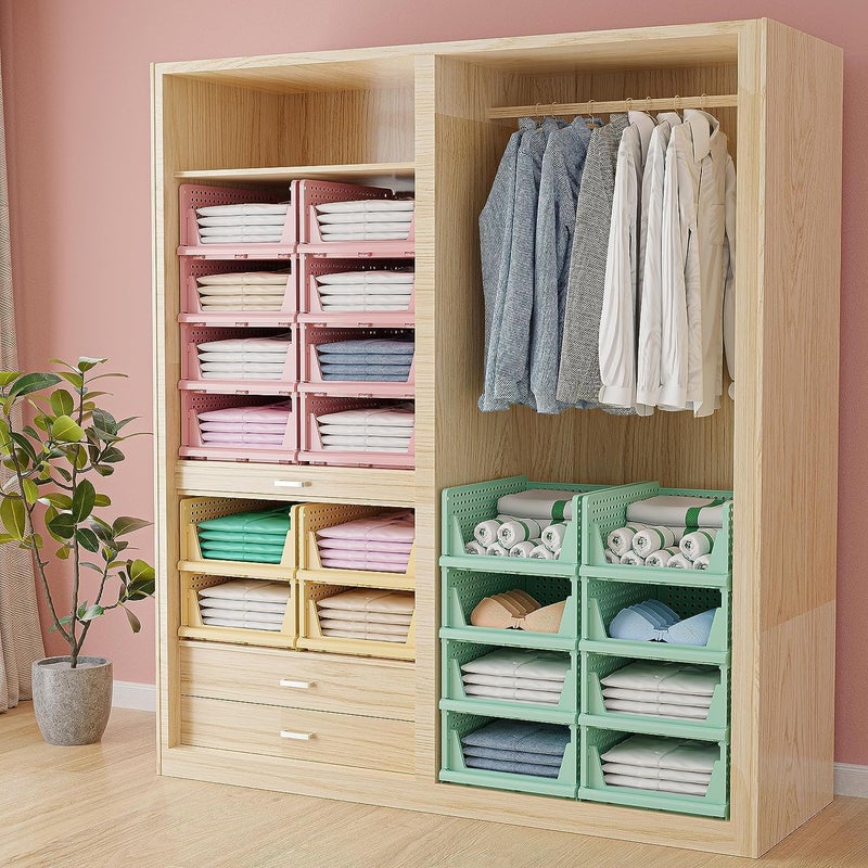JEYANG Stackable Wardrobe Organizer for Clothes Multipurpose Foldable Plastic Closet Storage Cupboard for Home Kitchen Bedroom Pack of 2 Blue - Image 2
