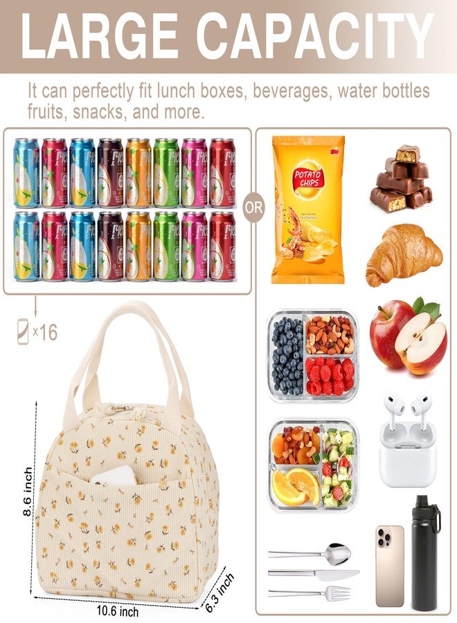 TESAFNG Lunch Bag - Insulated Lunch Box for Women, Reusable Large Capacity Cooler Bag for Adult, Small Leakproof Cute Corduroy Lunch Tote for Work Office Travel Picnic (Corduroy Chrysanthemum) - Image 2