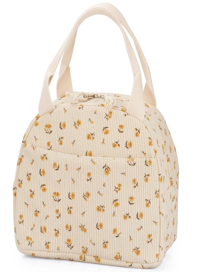 TESAFNG Lunch Bag - Insulated Lunch Box for Women, Reusable Large Capacity Cooler Bag for Adult, Small Leakproof Cute Corduroy Lunch Tote for Work Office Travel Picnic (Corduroy Chrysanthemum) - Image 1