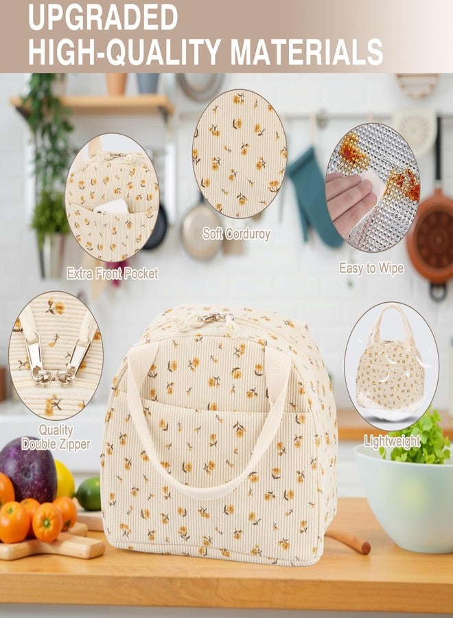 TESAFNG Lunch Bag - Insulated Lunch Box for Women, Reusable Large Capacity Cooler Bag for Adult, Small Leakproof Cute Corduroy Lunch Tote for Work Office Travel Picnic (Corduroy Chrysanthemum) - Image 3