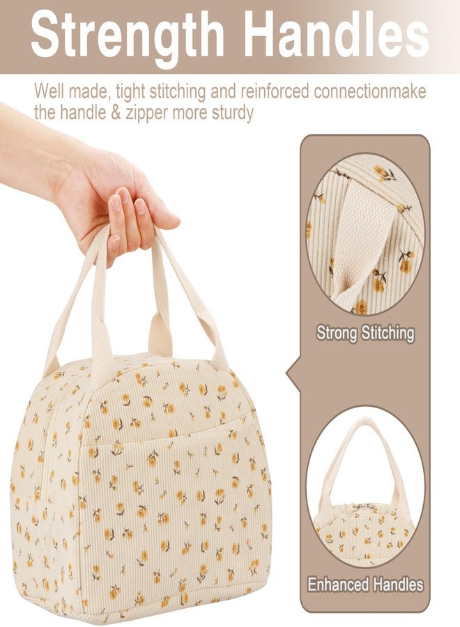 TESAFNG Lunch Bag - Insulated Lunch Box for Women, Reusable Large Capacity Cooler Bag for Adult, Small Leakproof Cute Corduroy Lunch Tote for Work Office Travel Picnic (Corduroy Chrysanthemum) - Image 4
