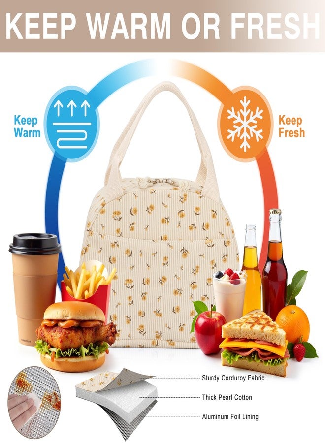 TESAFNG Lunch Bag - Insulated Lunch Box for Women, Reusable Large Capacity Cooler Bag for Adult, Small Leakproof Cute Corduroy Lunch Tote for Work Office Travel Picnic (Corduroy Chrysanthemum) - Image 5