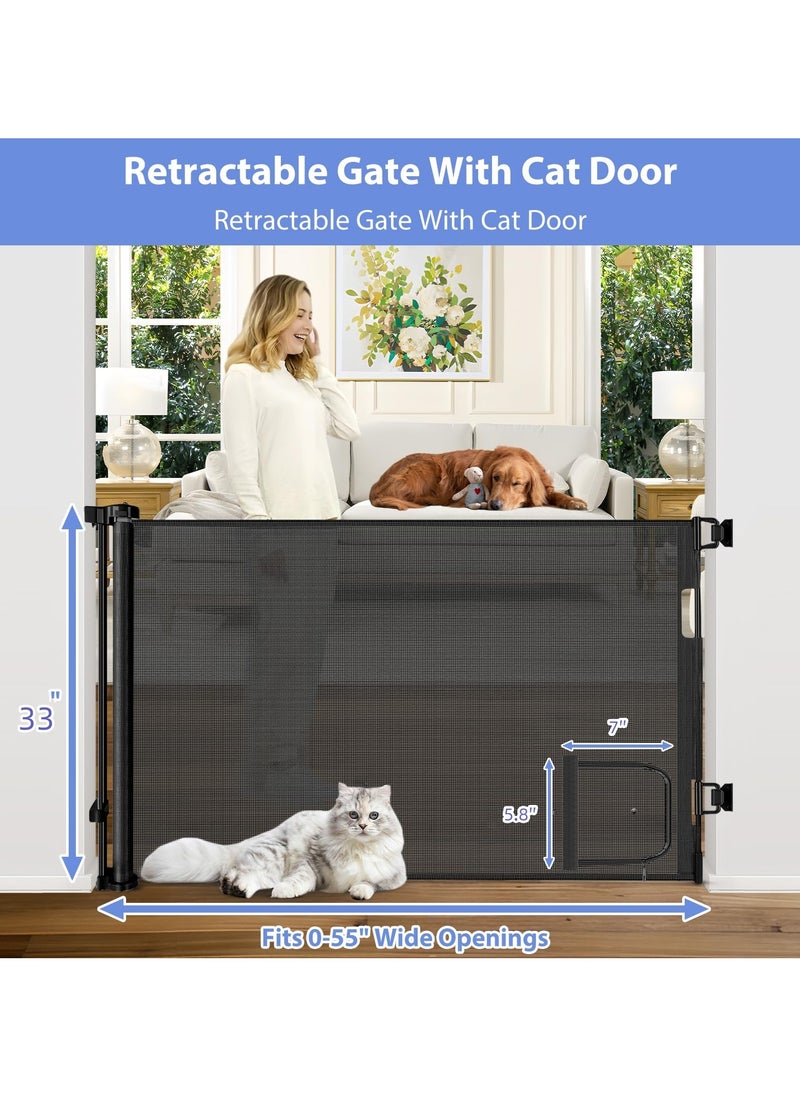 XiuWoo Retractable Baby Gates Retractable Dog Gate with Cat Door Walk Through Baby Gates for Dogs Indoor Baby Gate with Door Outdoor Pet Gate for Cats Cat Gate for Doorway Dog Gate for Stairs, Black  - Image 3