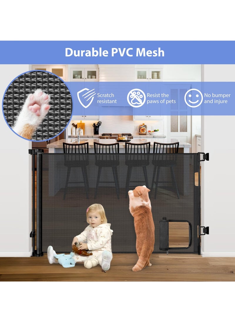 XiuWoo Retractable Baby Gates Retractable Dog Gate with Cat Door Walk Through Baby Gates for Dogs Indoor Baby Gate with Door Outdoor Pet Gate for Cats Cat Gate for Doorway Dog Gate for Stairs, Black  - Image 4