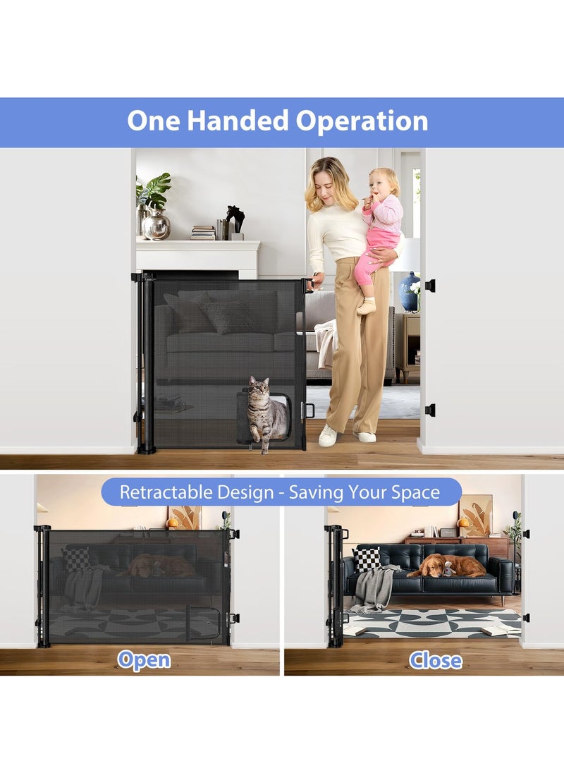 XiuWoo Retractable Baby Gates Retractable Dog Gate with Cat Door Walk Through Baby Gates for Dogs Indoor Baby Gate with Door Outdoor Pet Gate for Cats Cat Gate for Doorway Dog Gate for Stairs, Black  - Image 5