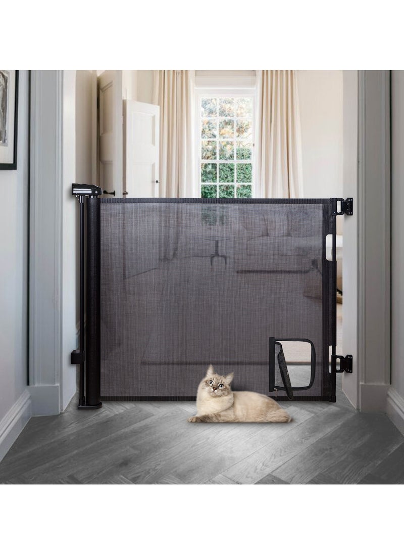 XiuWoo Retractable Baby Gates Retractable Dog Gate with Cat Door Walk Through Baby Gates for Dogs Indoor Baby Gate with Door Outdoor Pet Gate for Cats Cat Gate for Doorway Dog Gate for Stairs, Black  - Image 2
