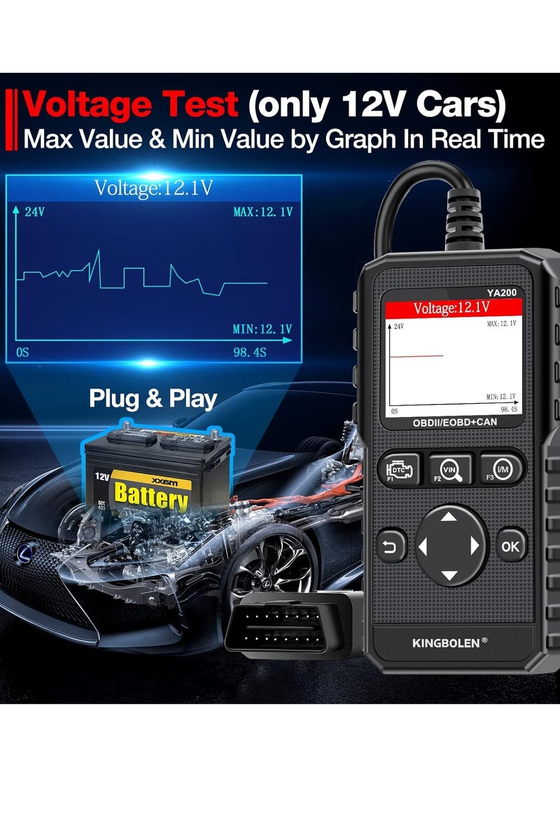 كينج بولين ماسح YA200 OBD2، قارئ رموز OBD2 لسيارات، ماسح السيارات OBDII بوظائف كاملة مع اختبار الجهد، أداة تشخيص OBD2 لجميع سيارات بروتوكول OBDII CAN منذ عام 1996 - Image 3