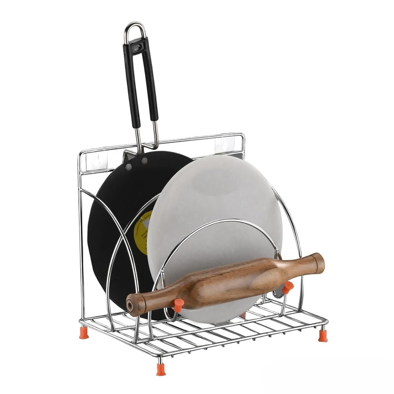 Fastro Fastro Stainless Steel 4in1 Chakla Belan Tawa Chimta Stand for Kitchen Organizer WallMount Rack for Rolling Pin Board and Tong Holder Corner Shelf Only Stand Floating Shelves  - Image 2
