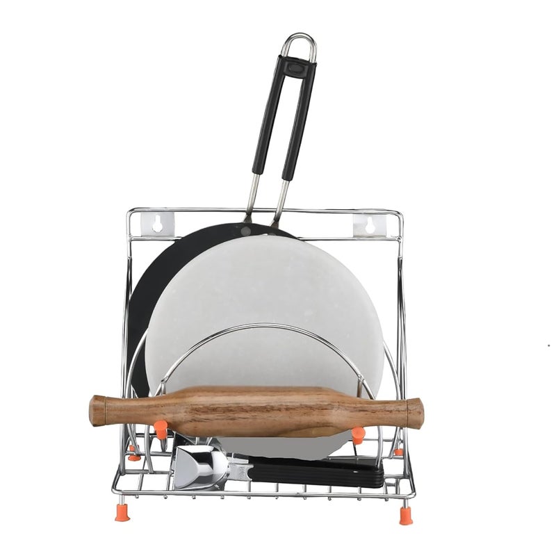 Fastro Fastro Stainless Steel 4in1 Chakla Belan Tawa Chimta Stand for Kitchen Organizer WallMount Rack for Rolling Pin Board and Tong Holder Corner Shelf Only Stand Floating Shelves  - Image 1