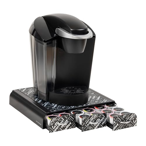 Mind Reader Single Serve Coffee Pod Organizer with 3 Drawers, 36 Pod Capacity, 12.25"L x 13.5"W x 2.5"H, Black Print - Image 1