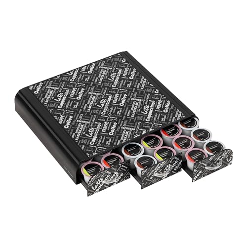 Mind Reader Single Serve Coffee Pod Organizer with 3 Drawers, 36 Pod Capacity, 12.25"L x 13.5"W x 2.5"H, Black Print - Image 5