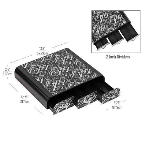 Mind Reader Single Serve Coffee Pod Organizer with 3 Drawers, 36 Pod Capacity, 12.25"L x 13.5"W x 2.5"H, Black Print - Image 3
