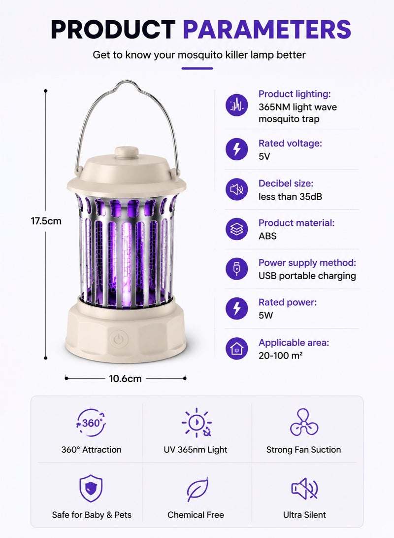ايكوي مصباح كهربائي لقتل البعوض USB مع ضوء UV جهاز طارد الحشرات صامت للاستخدام الداخلي آمن للأطفال للمنزل وغرف النوم ومحمول مع إضاءة ليلية - Image 5