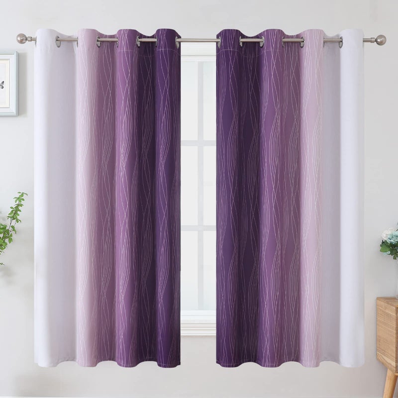 Estelar Textiler Purple and Greyish White Blackout Curtains 63 Inch Length 2 Panels Set  Room Darkening Grommet Ombre Curtains for Bedroom  Thermal Insulated Light Blocking Gradient Drapes 52Wx63L - Image 2