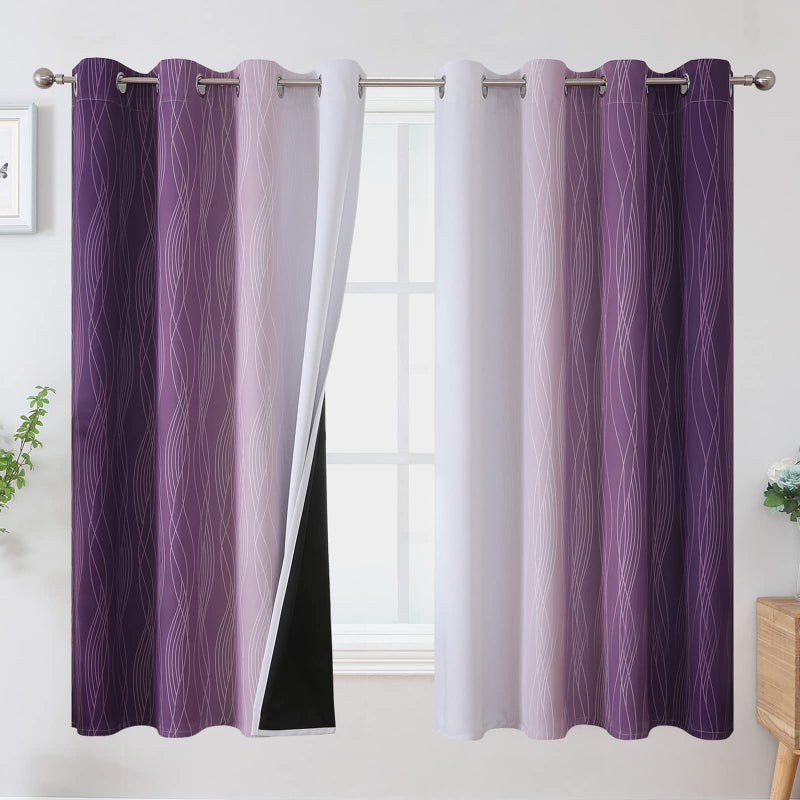 Estelar Textiler Purple and Greyish White Blackout Curtains 63 Inch Length 2 Panels Set  Room Darkening Grommet Ombre Curtains for Bedroom  Thermal Insulated Light Blocking Gradient Drapes 52Wx63L - Image 1