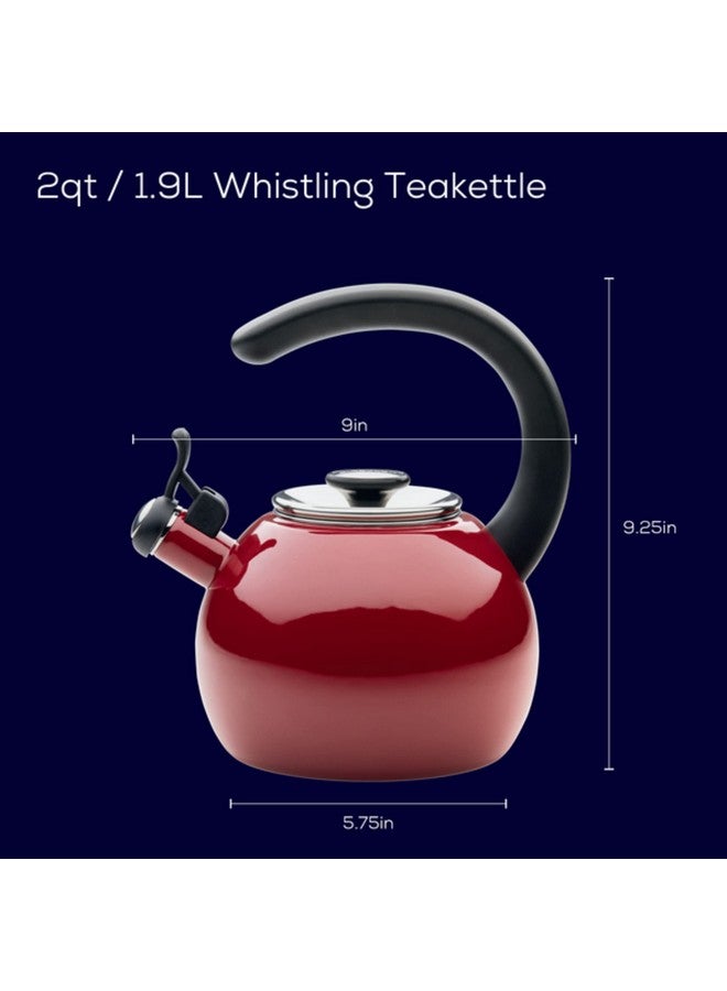 Circulon Enamel On Steel Whistling Tea Kettle | Hot Water Kettle with Heat-Resistant Phenolic Grip, 1.9 Liters | Gas stovetop and Induction Compatible, Red - Image 2
