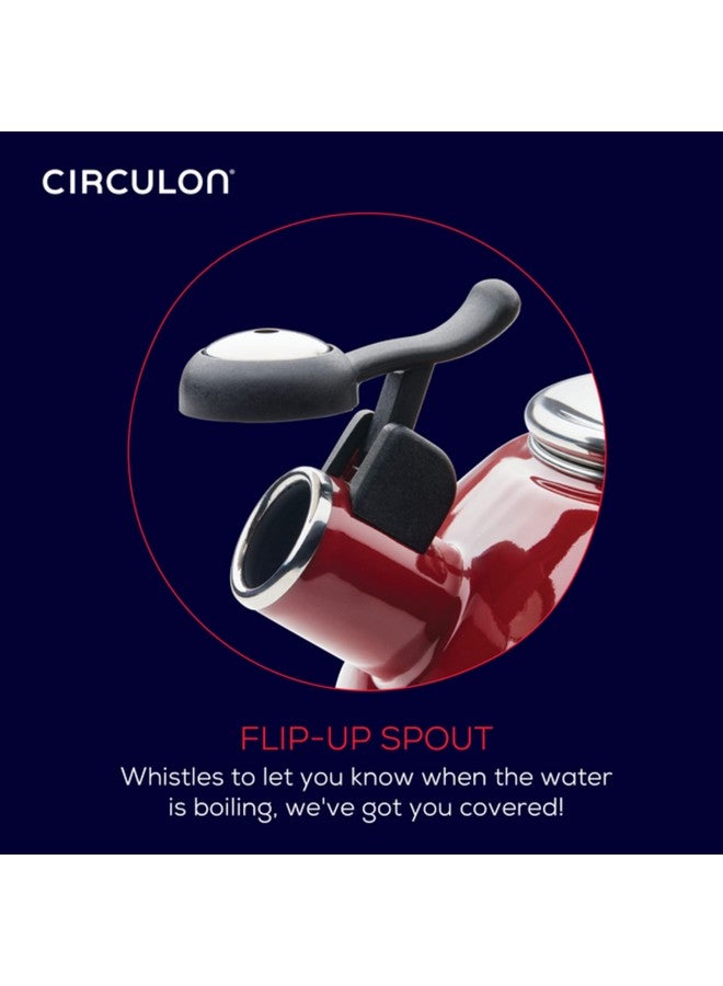 Circulon Enamel On Steel Whistling Tea Kettle | Hot Water Kettle with Heat-Resistant Phenolic Grip, 1.9 Liters | Gas stovetop and Induction Compatible, Red - Image 5