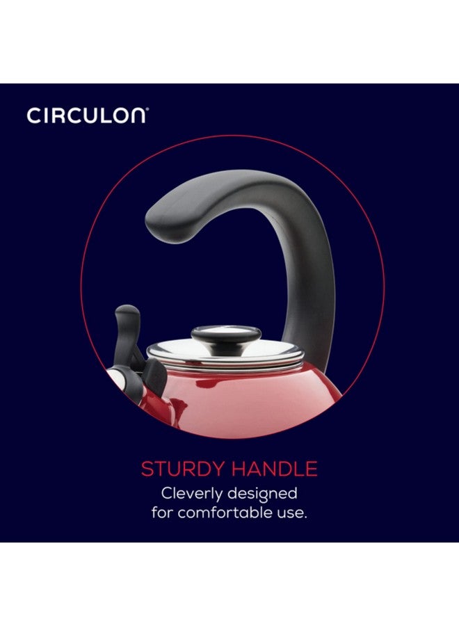 Circulon Enamel On Steel Whistling Tea Kettle | Hot Water Kettle with Heat-Resistant Phenolic Grip, 1.9 Liters | Gas stovetop and Induction Compatible, Red - Image 4