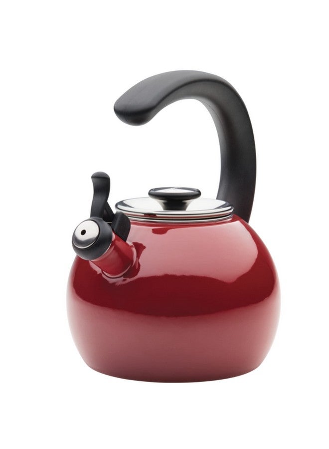 Circulon Enamel On Steel Whistling Tea Kettle | Hot Water Kettle with Heat-Resistant Phenolic Grip, 1.9 Liters | Gas stovetop and Induction Compatible, Red - Image 1
