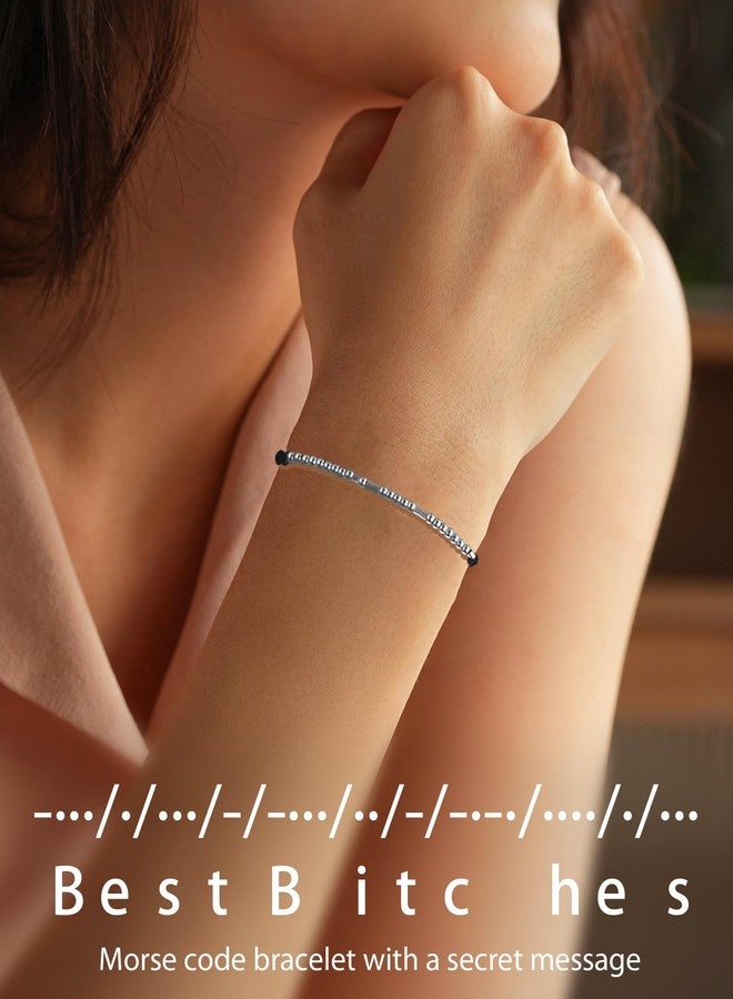 Shonyin Valentines Day Gifts for Friends Best Bitches Morse Code Bracelets for Women Friendship Matching Bracelet Set Best Friends Galentines Day Jewelry Unique Gifts for 3 - Image 3