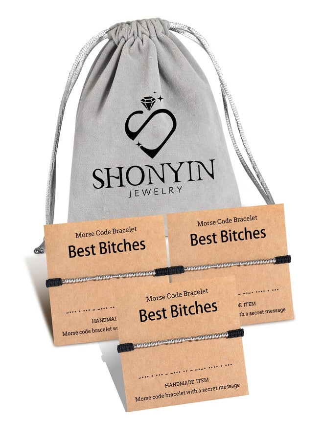 Shonyin Valentines Day Gifts for Friends Best Bitches Morse Code Bracelets for Women Friendship Matching Bracelet Set Best Friends Galentines Day Jewelry Unique Gifts for 3 - Image 5